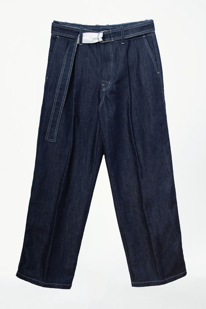 BELTED WIDE-LEG DENIM TROUSERS